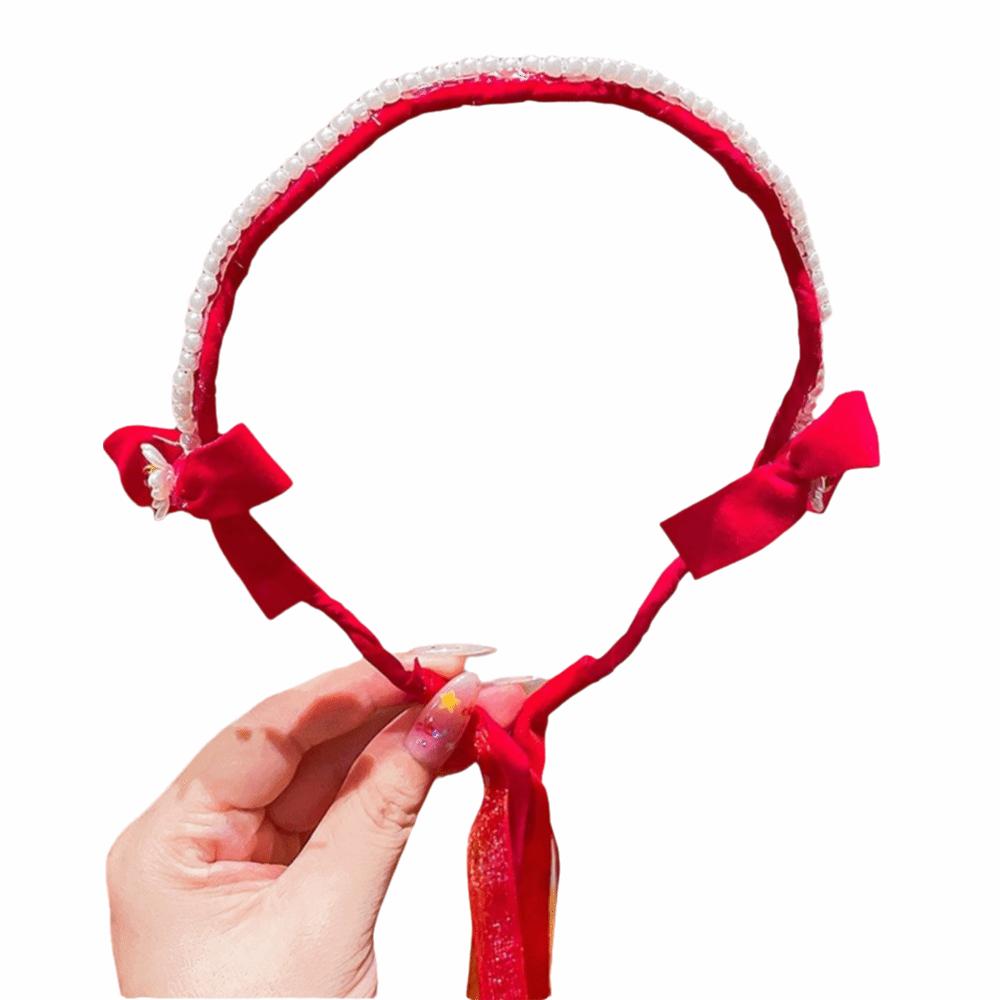Red Ancient Headwear Tassel New Year Hair hoop Elegant Chinese Style Headband  Home