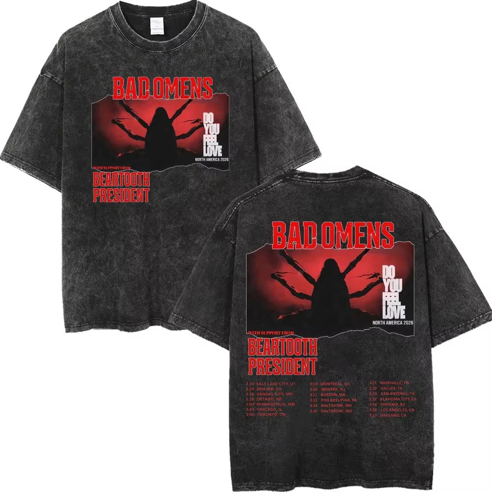 Винтажные стираные футболки рок-группы Bad Omens, готическая мода, футболки с коротким рукавом для мужчин и женщин, повседневные свободные хлопковые футболки, стритвир