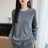 Женский свободный шерстяной кардиган с круглым вырезом - Осень/Зима, бесшовный, семиугольный узор, с длинным рукавом.