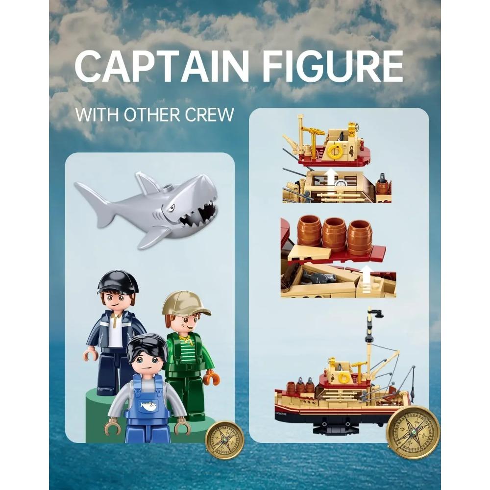 592 шт. Конструктор «Корабль для ловли акул», Модель «Белая акула» с мини-фигурками, Креативная DIY-игрушка, Подарок на день рождения для детей и взрослых