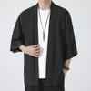 Men's Lightweight Kimonos Traditional Japanese Clothing Male Open Front Cardigan Cloak Jacket Coat Black