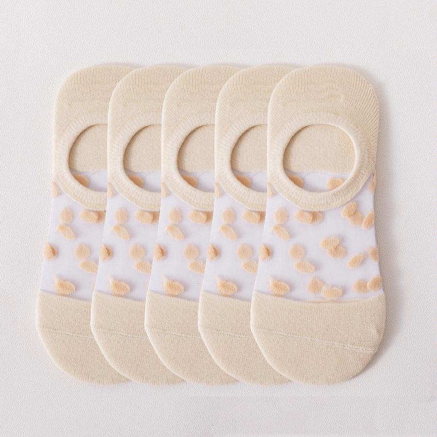 5Pairs Round Dot Socks Women's Summer Thin Transparent Invisible Boat Socks Breathable Short Sock Mesh Ultra-thin Non-slip Socks