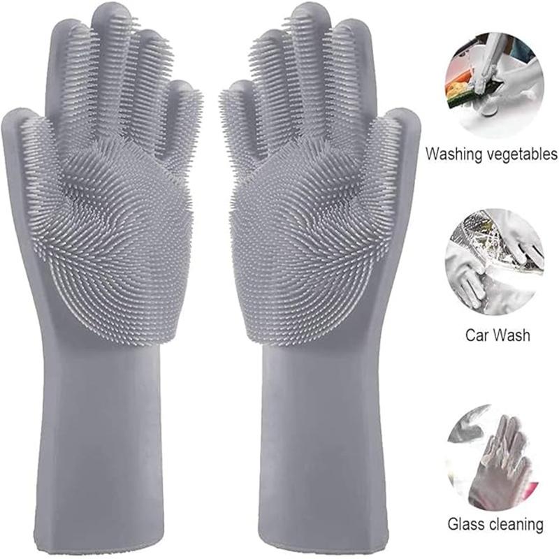Многоразовые силиконовые хозяйственные перчатки, перчатки для мытья посуды со скребком, хозяйственные кухонные перчатки, ?Уход за животными