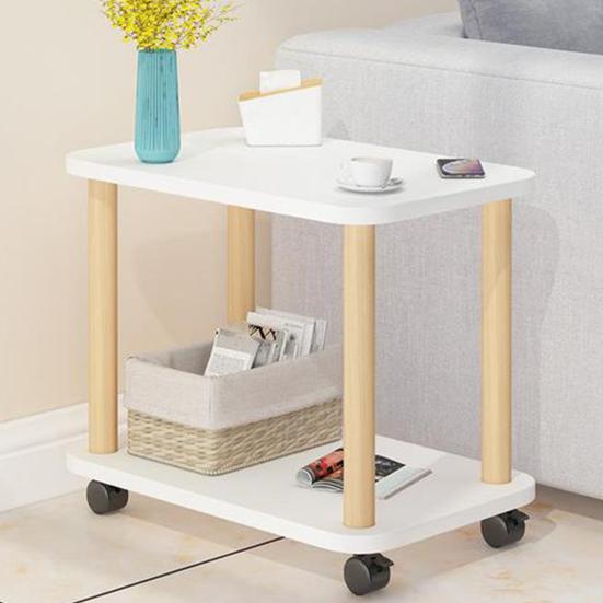 End Table Rectangle Side Table Wood Night Stand with 2-Tier Storage Shelf Living Room Small Coffee Table Wood Finish Bedside Table