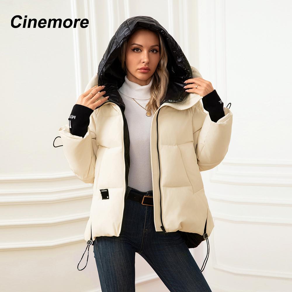 Cinemore Женская зимняя куртка 2024 года, большие размеры, био-пуховики, стеганое пальто с капюшоном, женская парка, женская одежда 046