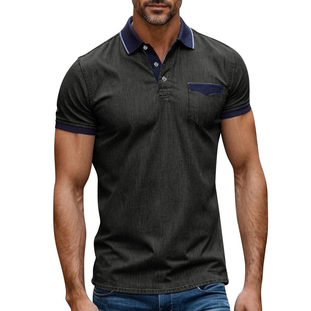 Мужская футболка с короткими рукавами и воротником-лацканами, повседневный топ с круглым вырезом