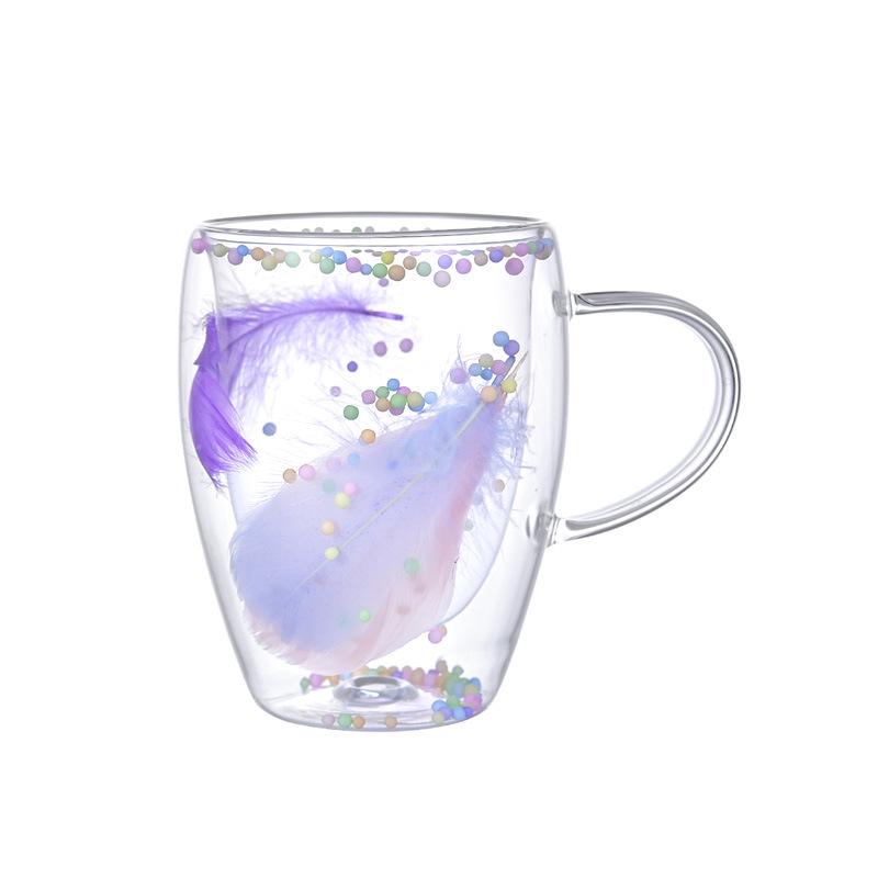 Двухслойная термостойкая стеклянная кофейная кружка с ручкой