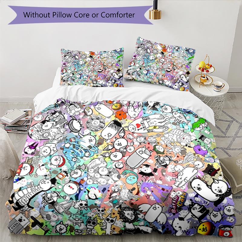 3pcs The Battle Cats pattern bedding set duvet cover set includes duvet cover &pillowcases, perfect all season bedroom decoration & gift