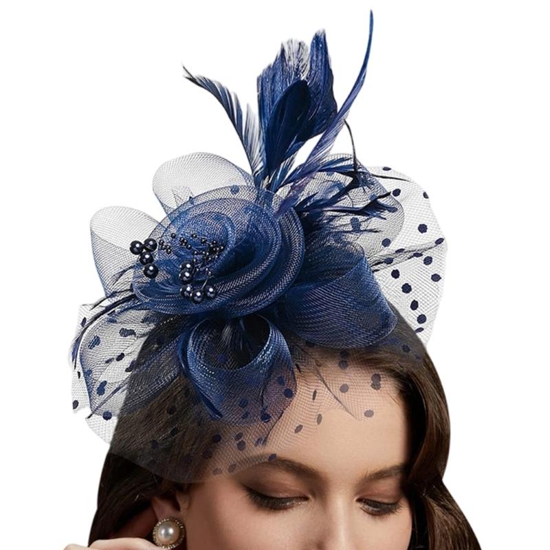 Шляпка-fascinator с перьями, топ-шляпа из тюля для девичника и тематических вечеринок, головной убор для коктейльной вечеринки, собрания, наряжания
