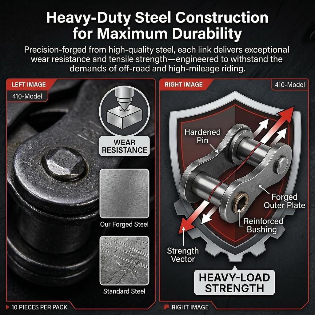 Chain Master Link, 10 Set Heavy Duty Steel 410 Chain Master Link, Lightweight Easy to Install Chain Connector Link Motorcycle ATV Dirt Accessory 410