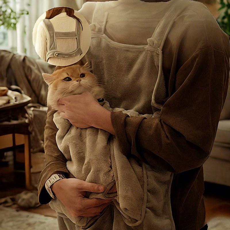 1 шт. Дышащий хлопковый фартук для ухода за кошками - 4 отверстия для поддержки, Портативный фартук для ухода за домашними животными, Защита от царапин и шерсти