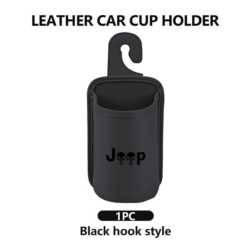 APK6 Leather Car Seat Door Water Cup Holder Hang Drink Storage Box For Jeep Cherokee Wrangler JK Gladiator Compass Renegade Patriot