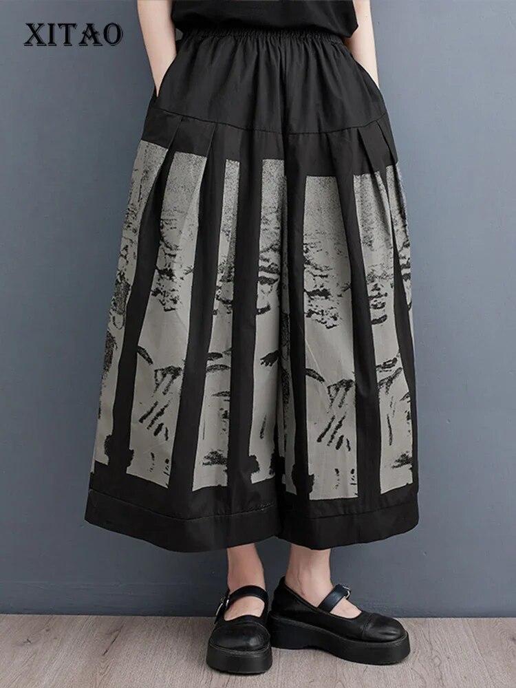 Xitao Свободные брюки до щиколотки, повседневные широкие брюки контрастного цвета HQQ0844