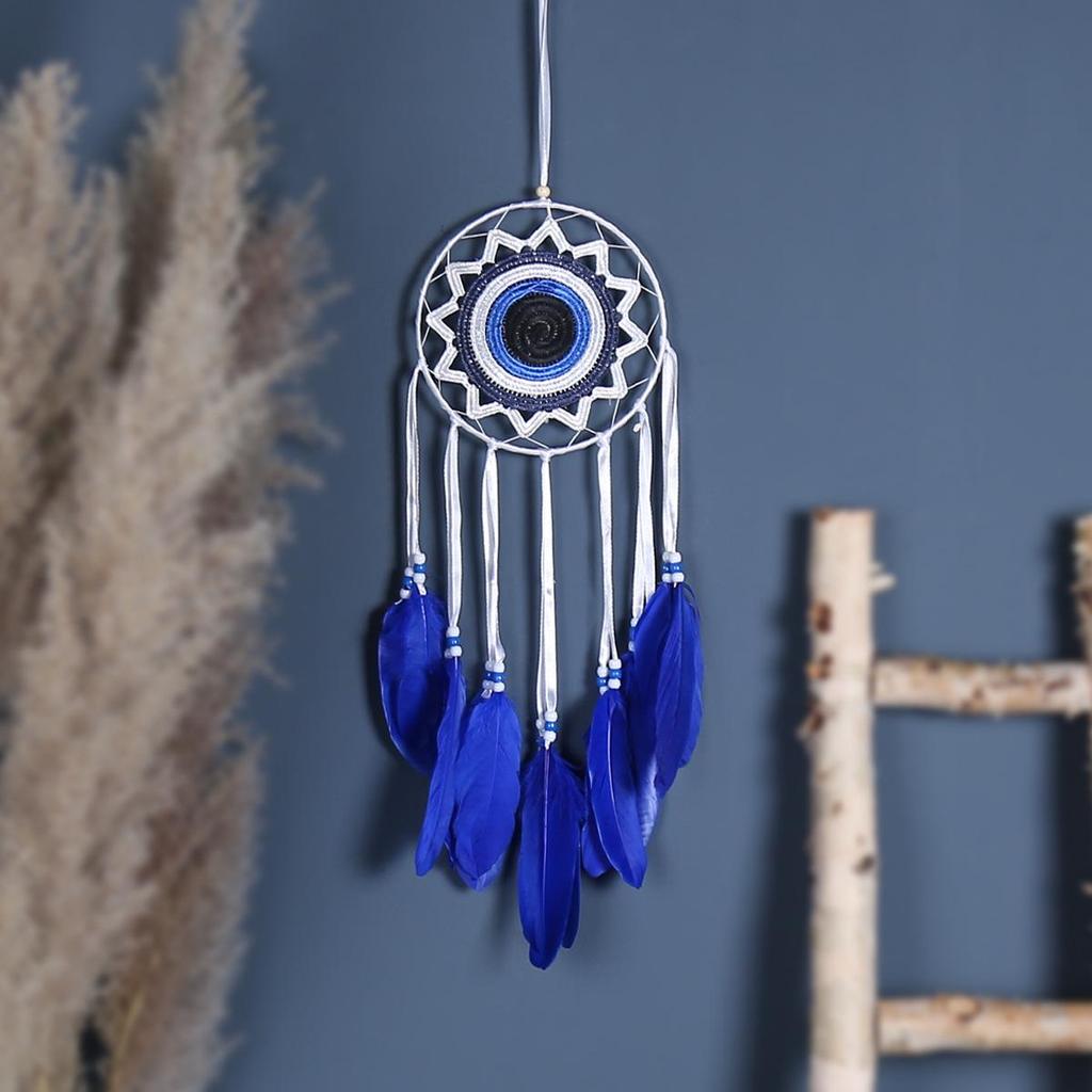 Evil Eye Feather Dream Catcher Pendant - Handmade Decorative Woven Craft