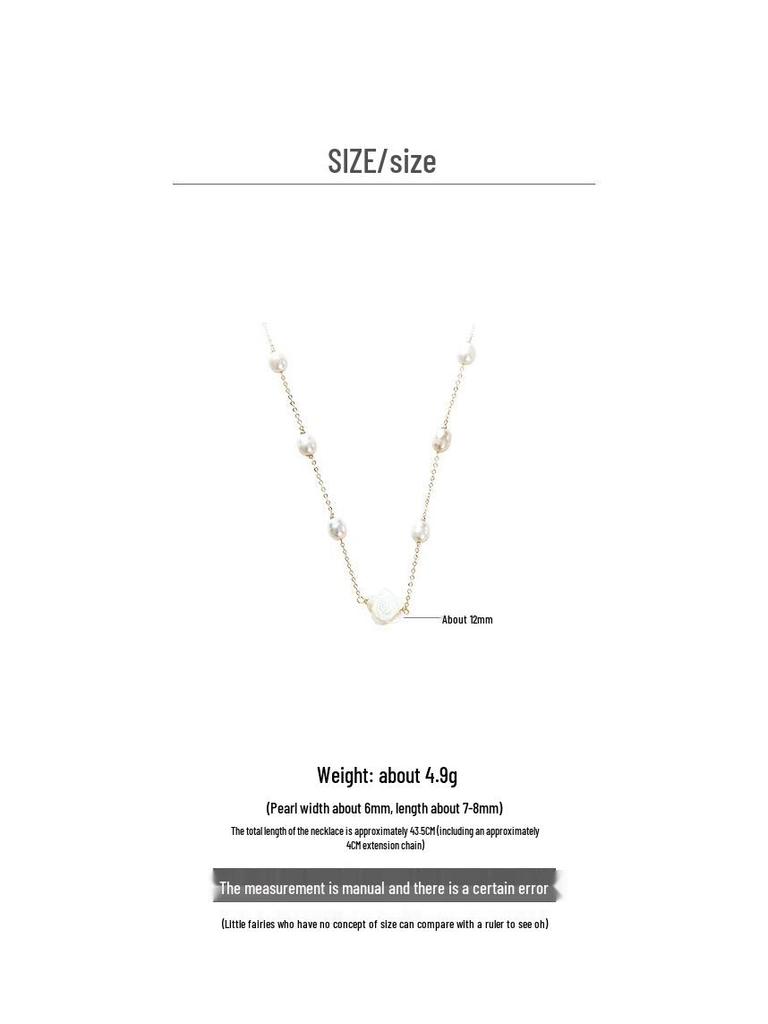 Radiant Rose Pendant Necklace: Titanium Steel, Rice Grain Freshwater Pearls, Mother-of-Pearl Stars, Women's Clavicle Chain