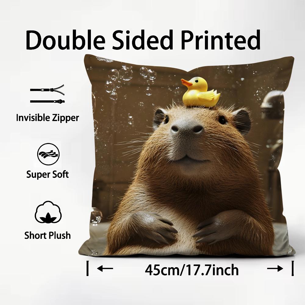 Capybara Fashion Cushion Cover Plush Fabric Soft DoubleSided Printed Sofa Warm Winter Home Child Gift Pillow Case