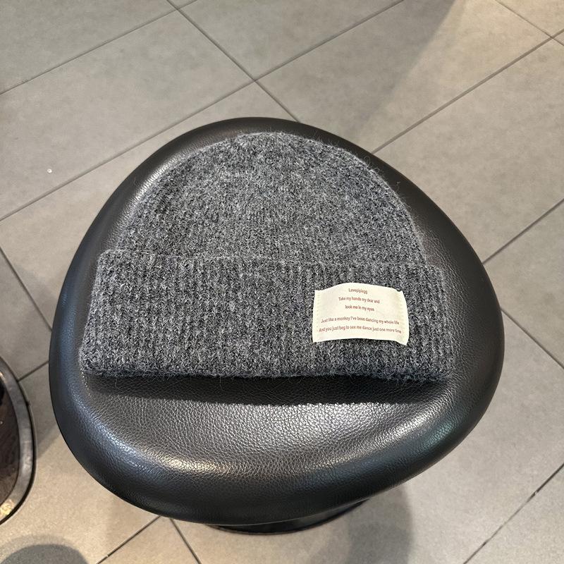 Вязаная шапка для женщин на осень и зиму в корейском стиле инс, модная, с надписью, из смесовой шерсти, толстая, теплая и непродуваемая шапка-пуловер