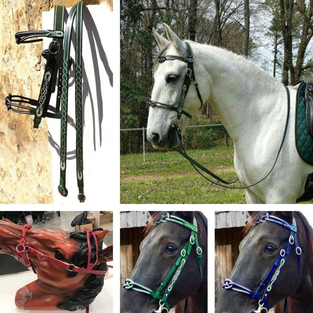 PU Leather Horse Head Curtain Metal Buckle Horse Rein Harness Equestrian Gear