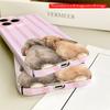 2DFlat Pink Striped Bunnies Back-to-Back All inclusive film hard iPhone case, compatible with iPhone 18 Pro Max 17 16 15 14 13 12 11