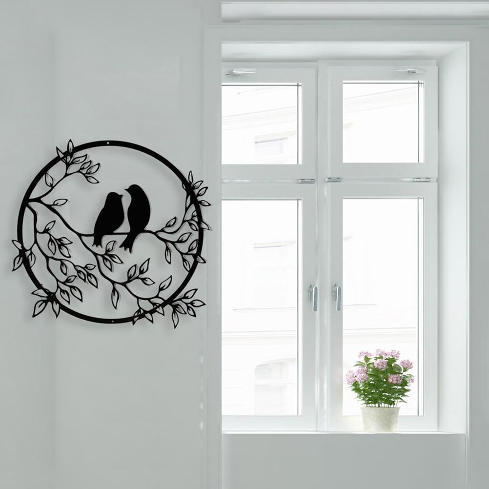 Metal Wall Art Bird On Branch Round Wall Art Bird Sign Wall Silhouette Bird Iron Artwork Hanging