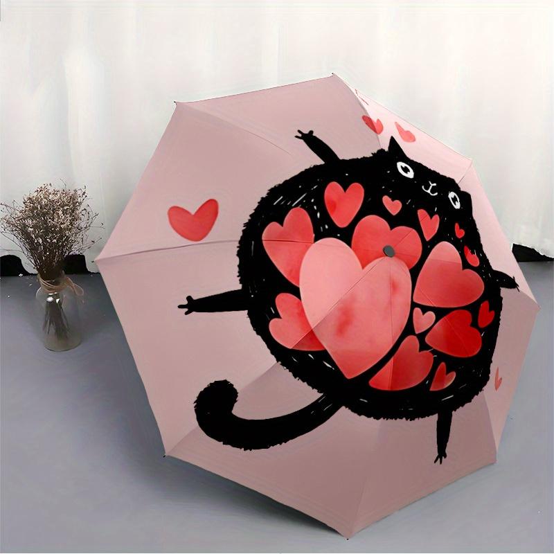 1pc Love Heart Automatic Open/close Folding Compact Umbrella, 8-Rib Sturdy Canopy, Lightweight Portable, Everyday Use, Gift, Outdoor Umbrella, Travel