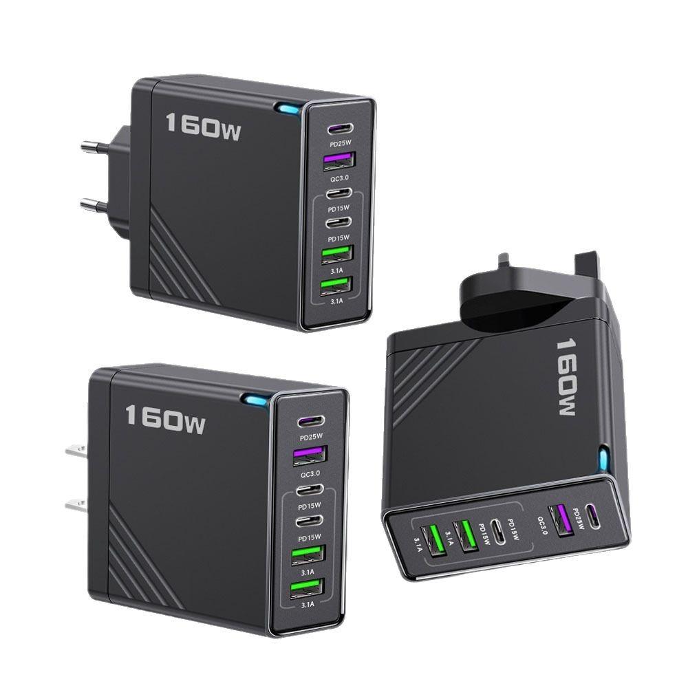 Многопортовое USB-зарядное устройство 160 Вт Type C Быстрая зарядка Вилка ЕС/США Настенное зарядное устройство для IPhone Samsung Xiaomi Huawei Адаптер для зарядки телефона