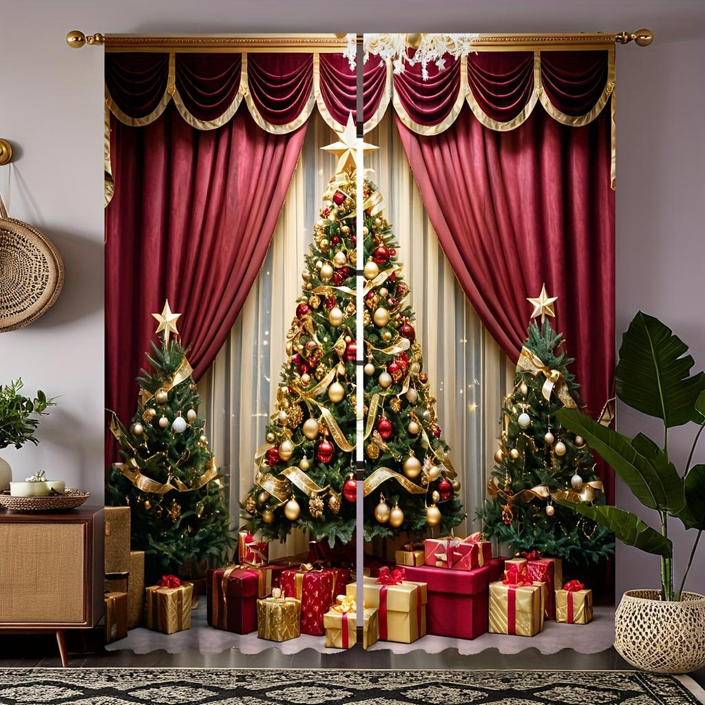 2 шт. Рождественская серия воздушных шаров с белым фоновым изображением занавеска для кабинета, кухни, гостиной, комнаты в общежитии, карман для штанги, верхнее окно