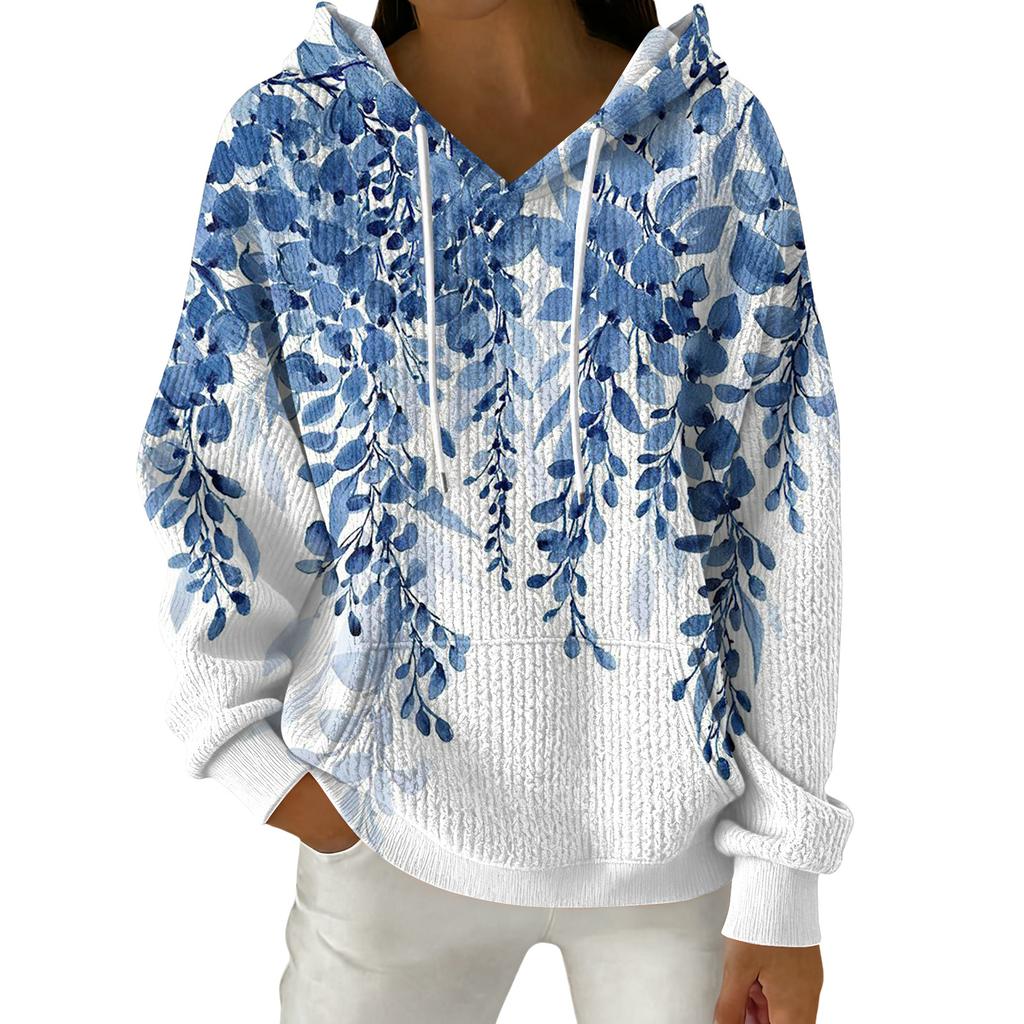 Women's Fashion Casual Floral Print Pullover Long-Sleeve Hooded Sweatshirt