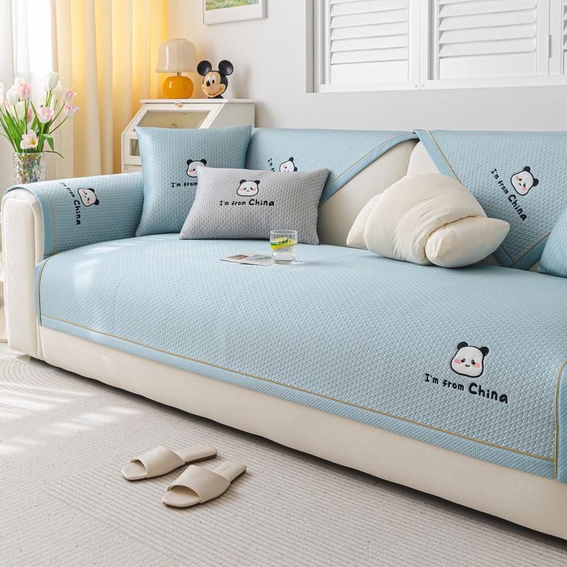 Summer New Cool Bean Ice Silk Sofa Cushion Non-Slip Cool Breathable Seat Cushion  Backrest Towel Cover Cloth
