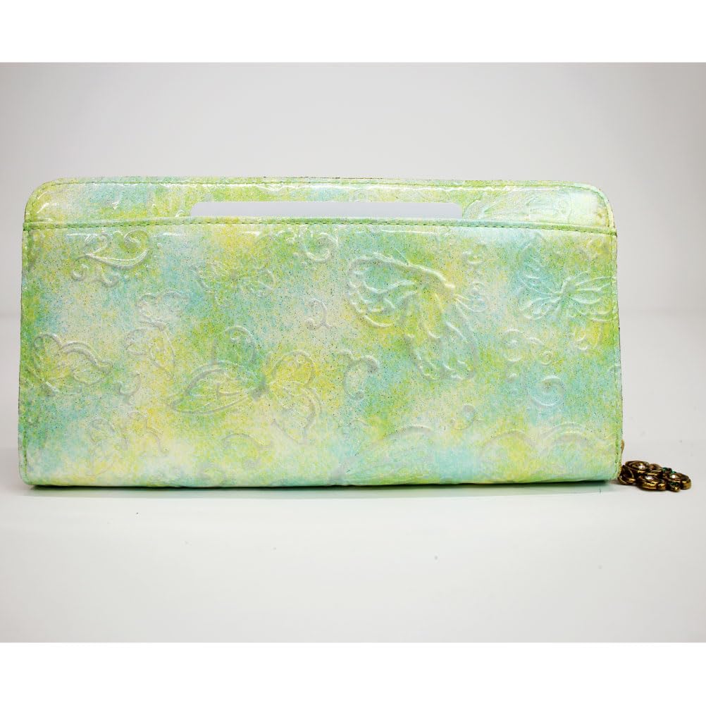 Женский длинный кошелек ANNA SUI с дизайном-бабочкой, на круговой молнии, из старинной эмалированной кожи, Papillon Leather, светло-голубой, 316891
