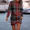 Женское платье с круглым вырезом в клетку с принтом в стиле пэчворк, с длинными рукавами и бедрами, платья-толстовки