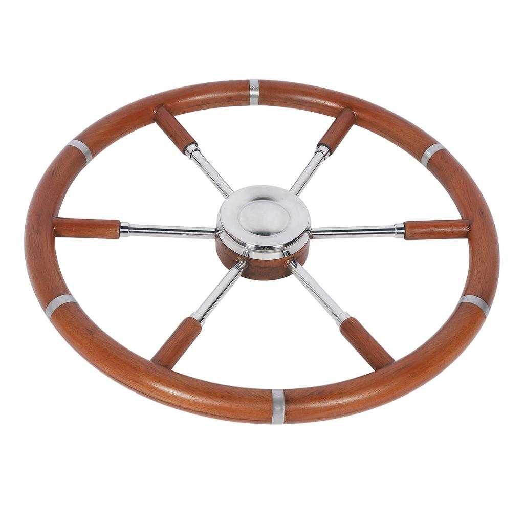 Teak Wood Handle Boat Steering Wheel 6 Spoke 304 Stainless Steel Center Frame Replacement Yachts Steering Wheel for 5