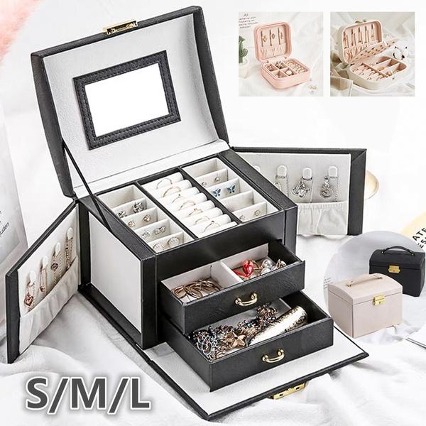 Portable S/M/L Size Jewelry Box Multi-Functional PU Jewelry Case for Rings Earrings Necklaces Accessories Travel Jewelry Box