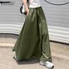 Women's Summer Elastic Waist Pocket Solid Color Loose Long Skirts