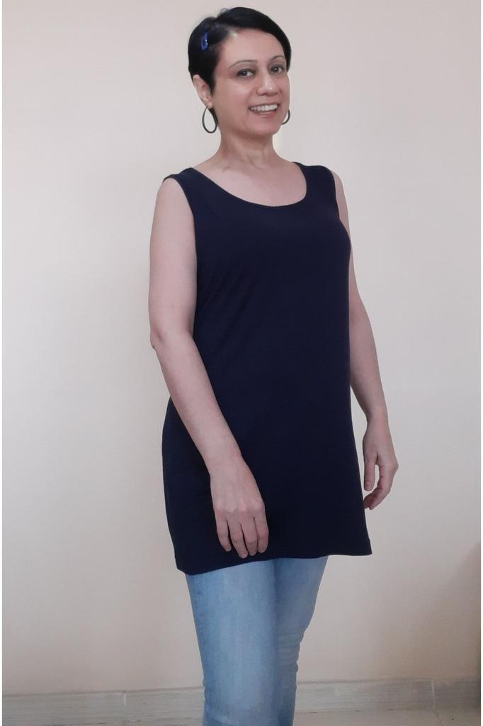 Women's Style Big Size T-Shirt Strappy Navy Blue T-Shirt