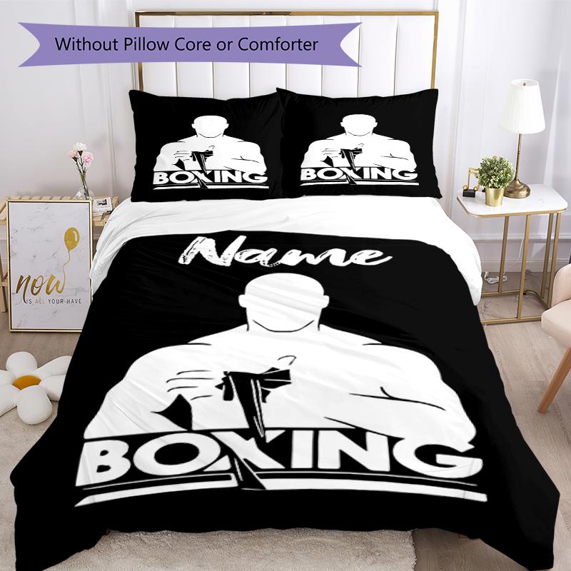 3pcs Custom Name Boxing Bedding Set Duvet Cover Closure Includes 1 Duvet Cover & 2 Pillowcases, Soft and Comfortable for All Seasons.