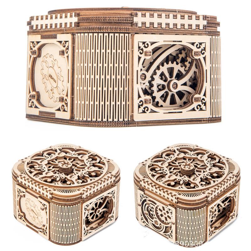 Новая деревянная шкатулка для драгоценностей «сделай сам», комплект для сборки, головоломка, деревянные игрушки, подарочная коробка с механической коробкой передач