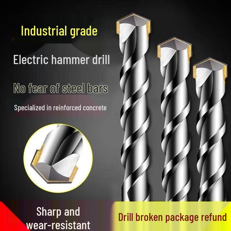 Extended Rotary Hammer Drill Bit Set for Concrete, Stone, and Brick Walls - Alloy, Square & Round Shanks