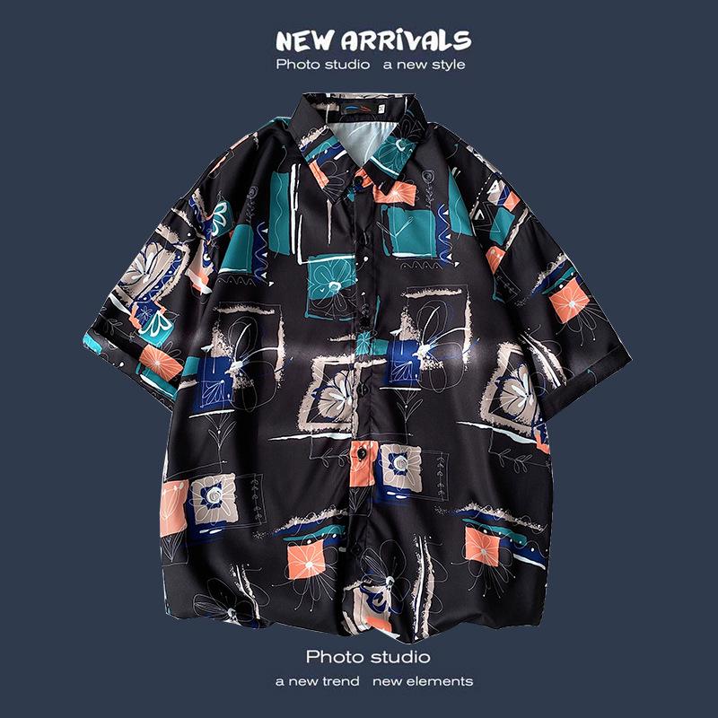 Летняя корейская ретро-цветочная свободная рубашка для пары - модный мужской топ с коротким рукавом