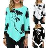 Plus Size Flower Print Nine Sleeve Round Neck Women Irregular T-Shirt Top