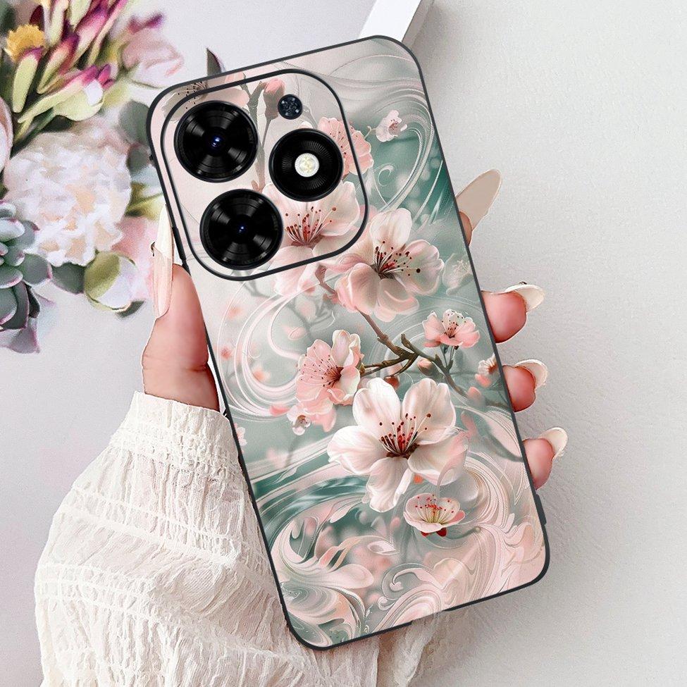 Для Tecno Spark Go 2024 BG6 Задняя крышка Для Tecno Spark Go 2024 Чехол Модный Роскошный Цветы Милый Мультяшный Кот Ударопрочный Силиконовый