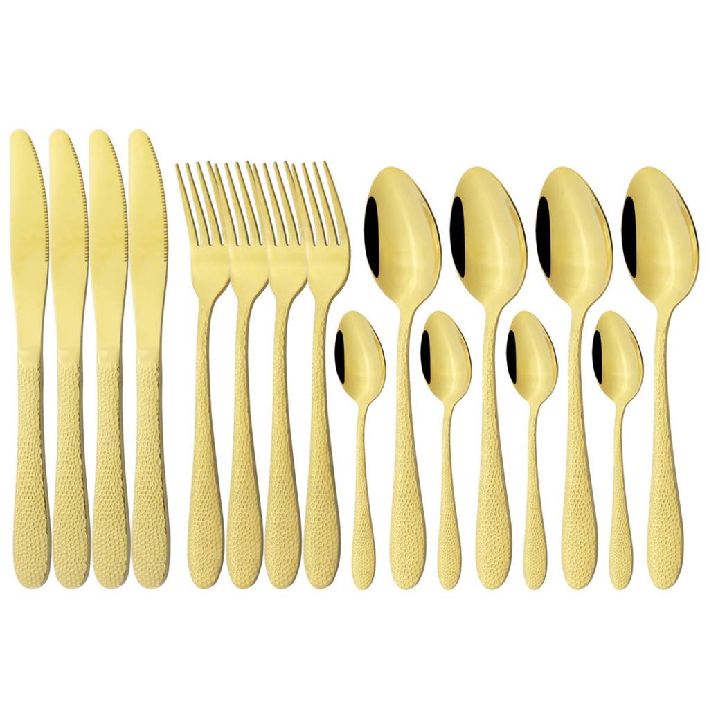 16Pcs Stainless Steel Dinnerware Set Colorful Cutlery Set Knives Fork Tea Spoon Tableware Set Kitchen Flatware Silverware Set