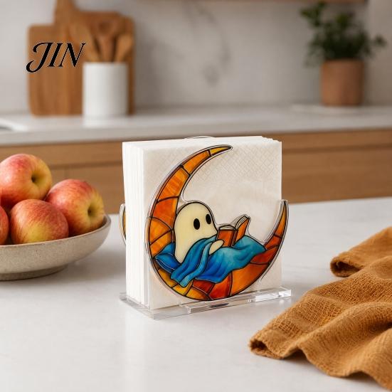 Retro Style Napkin Holder Holder, Ghost Halloween Theme, Transparent Acrylic Vertical Dispenser, for Dining Tables Bars Kitchens Party Lightweight