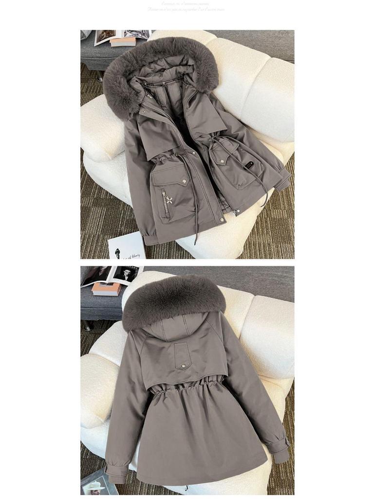 Женская парка 3-в-1 средней длины: Съемная подкладка, Наполнитель из хлопка, Ветровка.