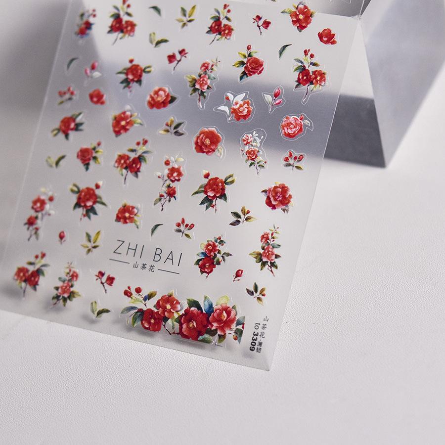 Тонкая жесткая наклейка для ногтей «Камелия» для самостоятельного изготовления украшений, самоклеящаяся