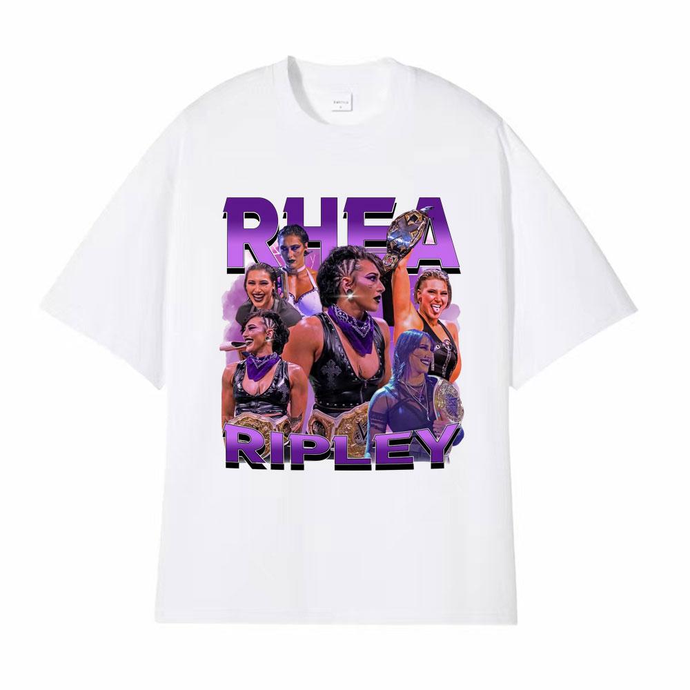 Rhea Ripley Action Figure 90s Vintage Graphic T Shirt Men Womens Oversized Hip Hop High Street Hot Sale Casual Cotton Tshirts