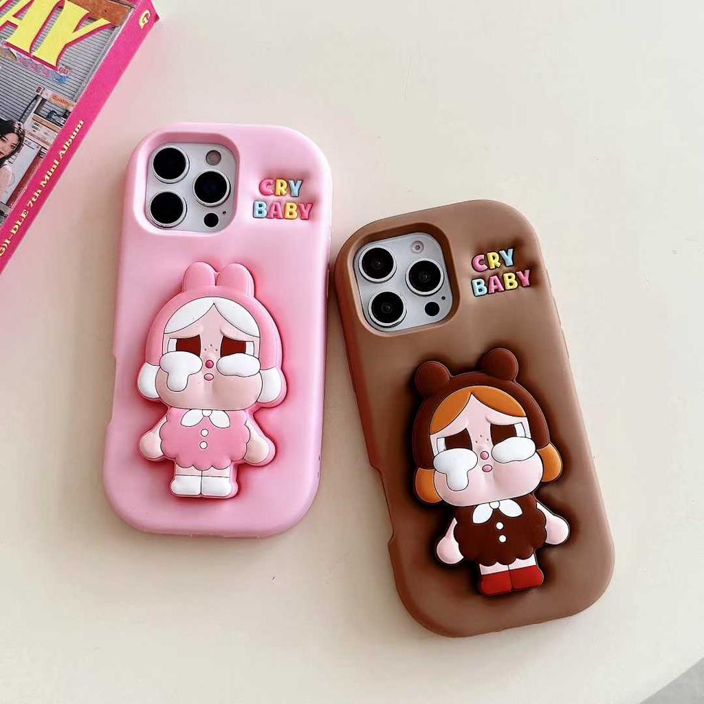 3D Милый Чехол-держатель для телефона Cry Baby для iPhone 17 Air 17 16 15 14 13 Pro 12 11 Pro Max 16E Мягкий силиконовый чехол
