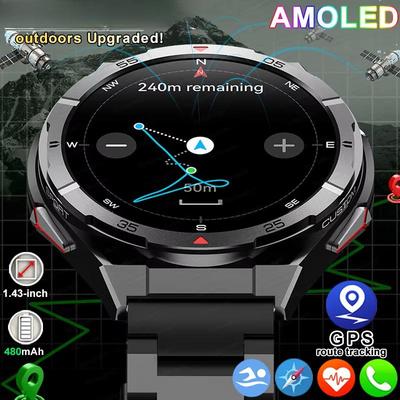 2025 Новые двухдиапазонные спутниковые GPS умные часы для мужчин 1,43'' AMOLED экран Компас Пульсометр BT вызов IP69 Водонепроницаемые часы для плавания