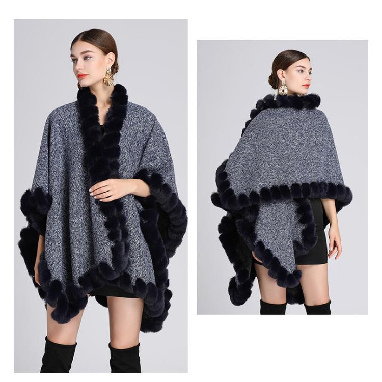 Зимняя женская накидка-шаль плюс бархатная утолщенная шаль с меховым воротником, свободная накидка большого размера, вязаный кардиган, куртка