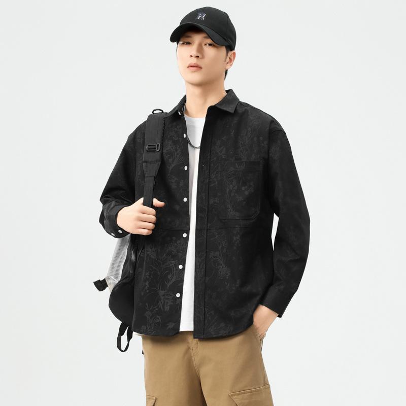 Весна Новая Американская Ретро Свободная Повседневная Мужская Рубашка С Принтом Рубашка с Длинным Рукавом Куртка